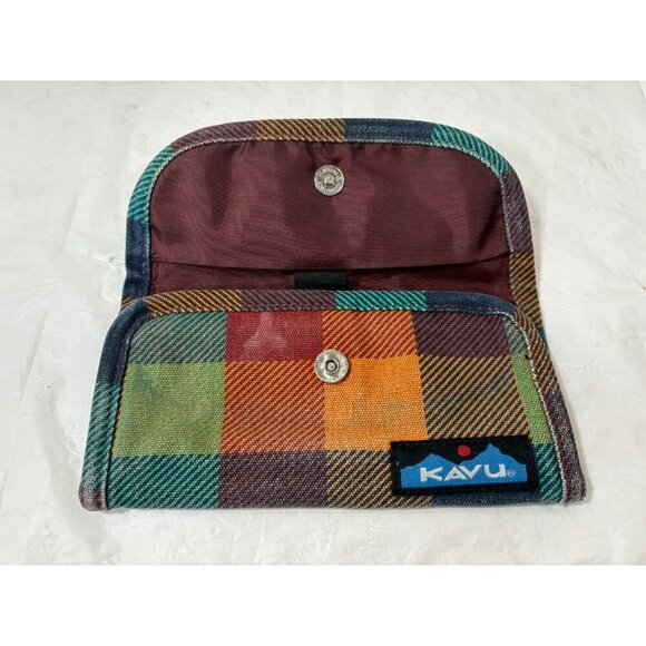 KAVU Big Spender Wallet Womens Patchwork Trifold Logo 7.5"x4" Snap Zip Checkbook - Picture 4 of 4